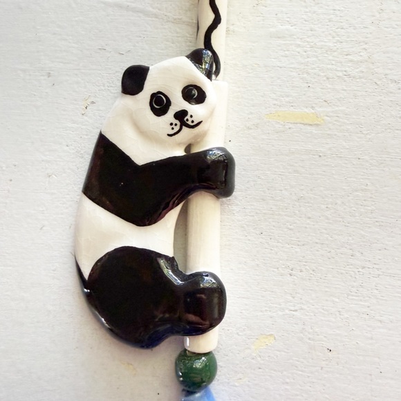 RUBY Z Vintage Ceramic Hand Painted Beaded Necklace with Panda Motif Rare - Picture 2 of 5